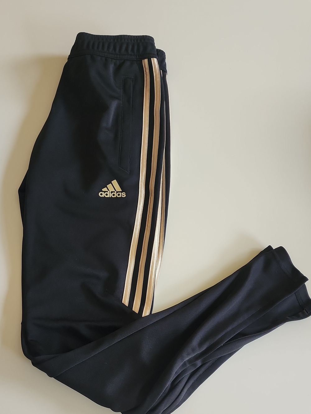adidas Women's Black Joggers with Gold Three-Stripes